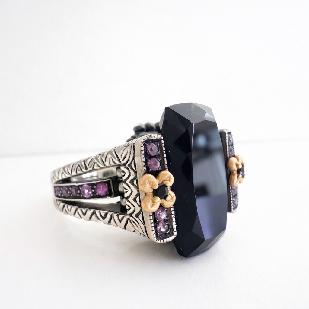 Barbara Bixby Sterling Silver And 18k Gold Large Onyx Statement Ring Size 75 225$